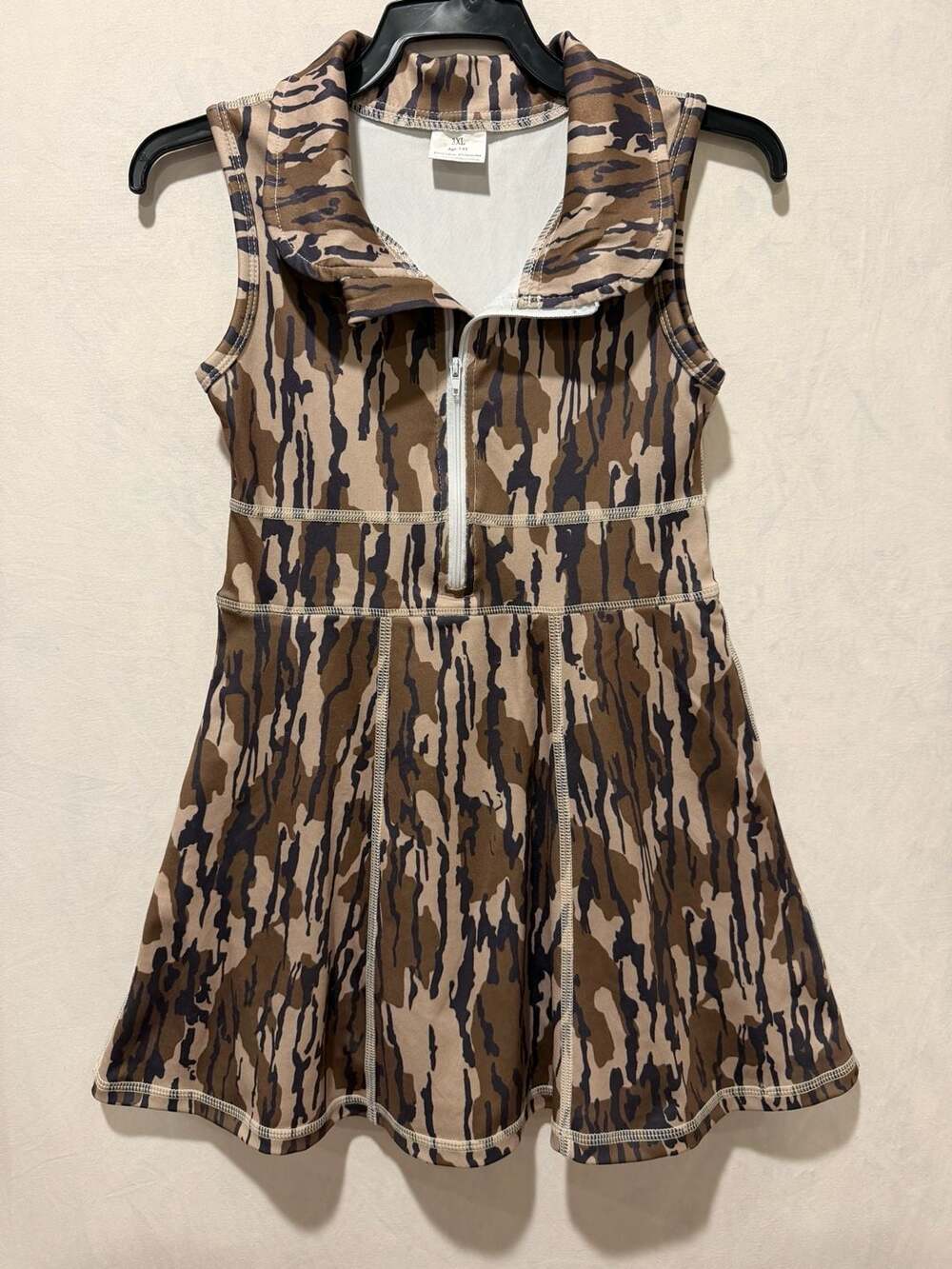 Little Girl Camo Tank Dress Half Zip-up Collared A-line Athletic Dress